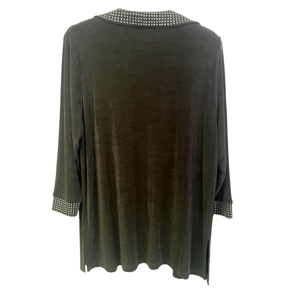 Picadilly Womens Black Rhinestones Collar Open Front Cardigan Sweater Size Large